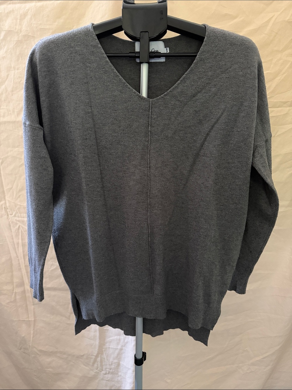 Women's Relaxed V-Neck Sweater in Charcoal Gray